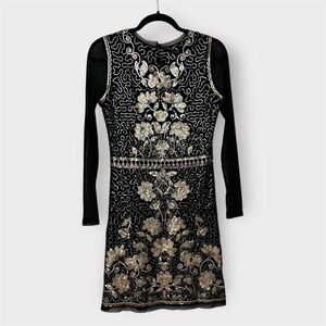 Chelsea & Violet Black and Gold Long Sleeve Dress NWT